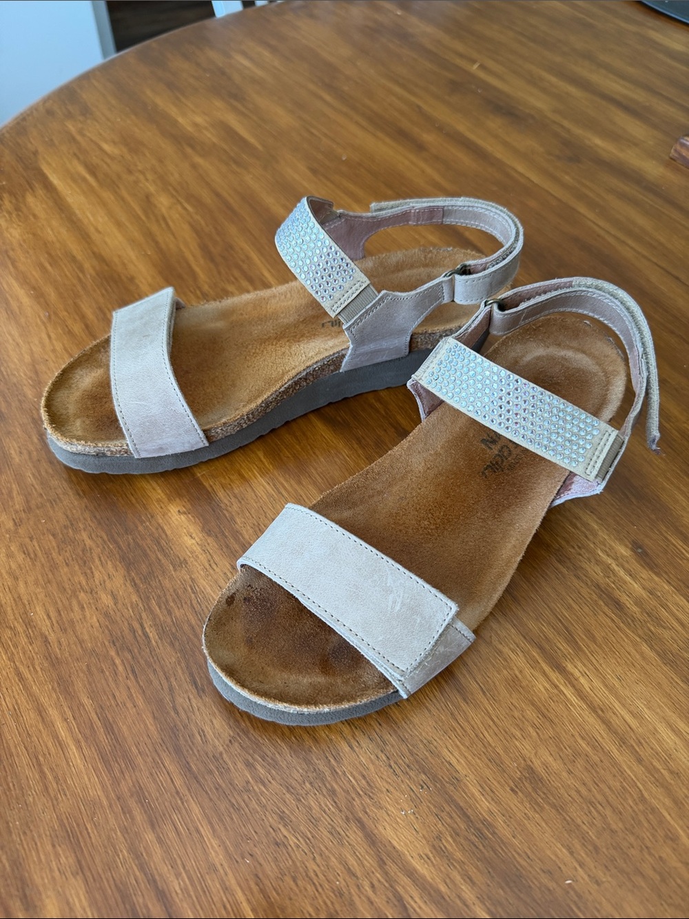Naot Beige Women's Strappy Comfort Sandals with Rhinestones and  Ankle Strap